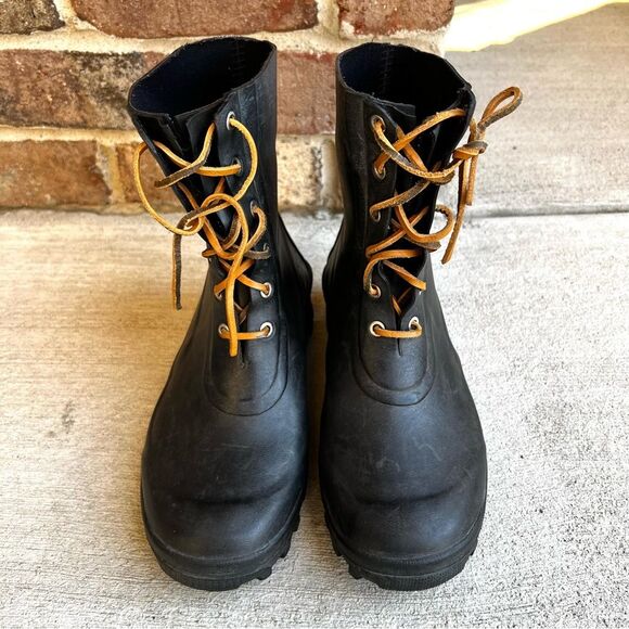 Tretorn Black Lace Up Combat Style Rain Boot Sz 37 - Picture 4 of 10